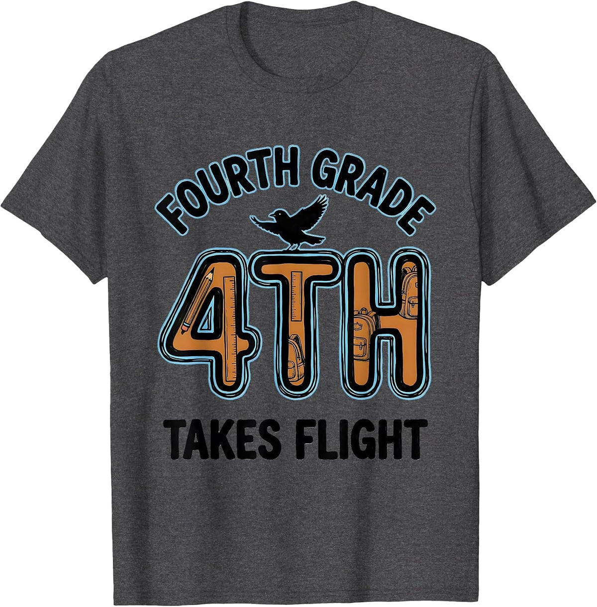 Fourth Grade Takes Flight Typography Team Back To School T-Shirt - Dark Heather Grey