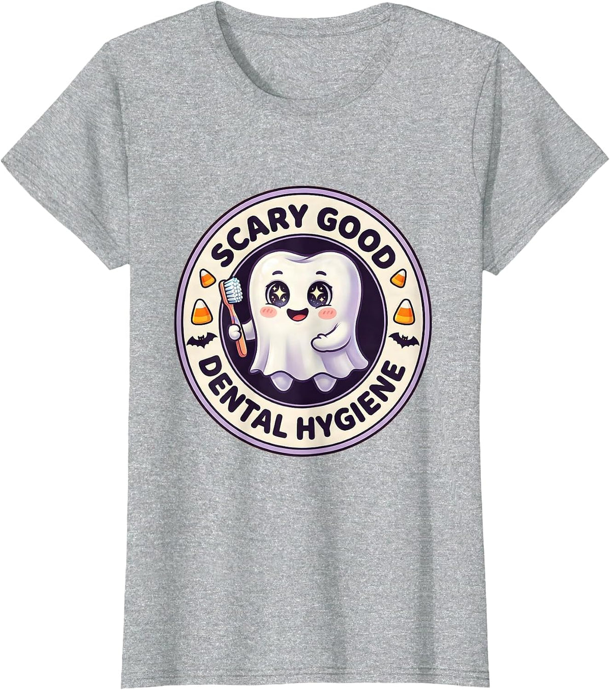Scary Good Dental Hygiene Halloween Design T-Shirt - Heather Grey