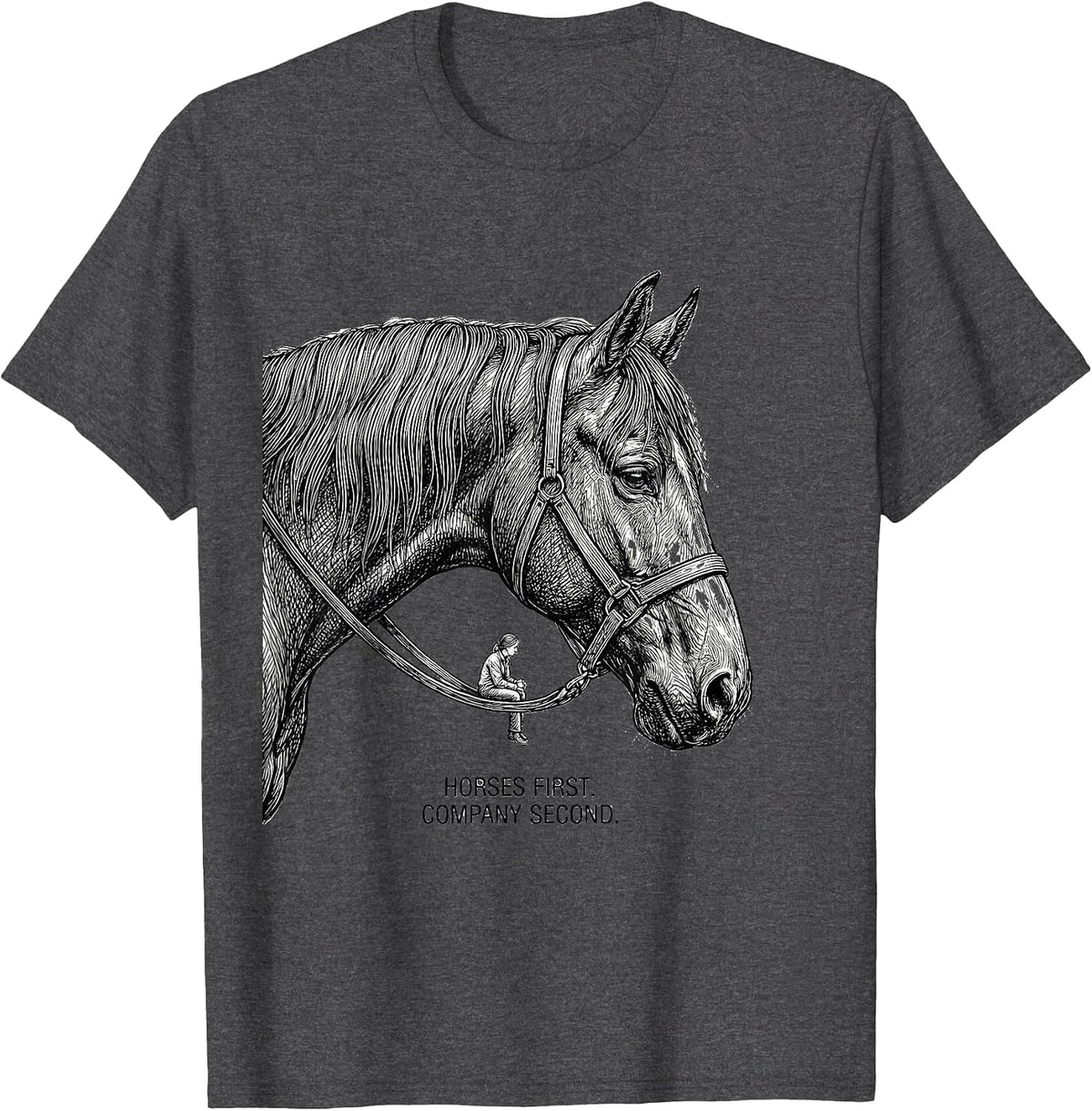 Men's Horses First Company Second Line Art Horse Lover Gift T-Shirt - Dark Heather Grey