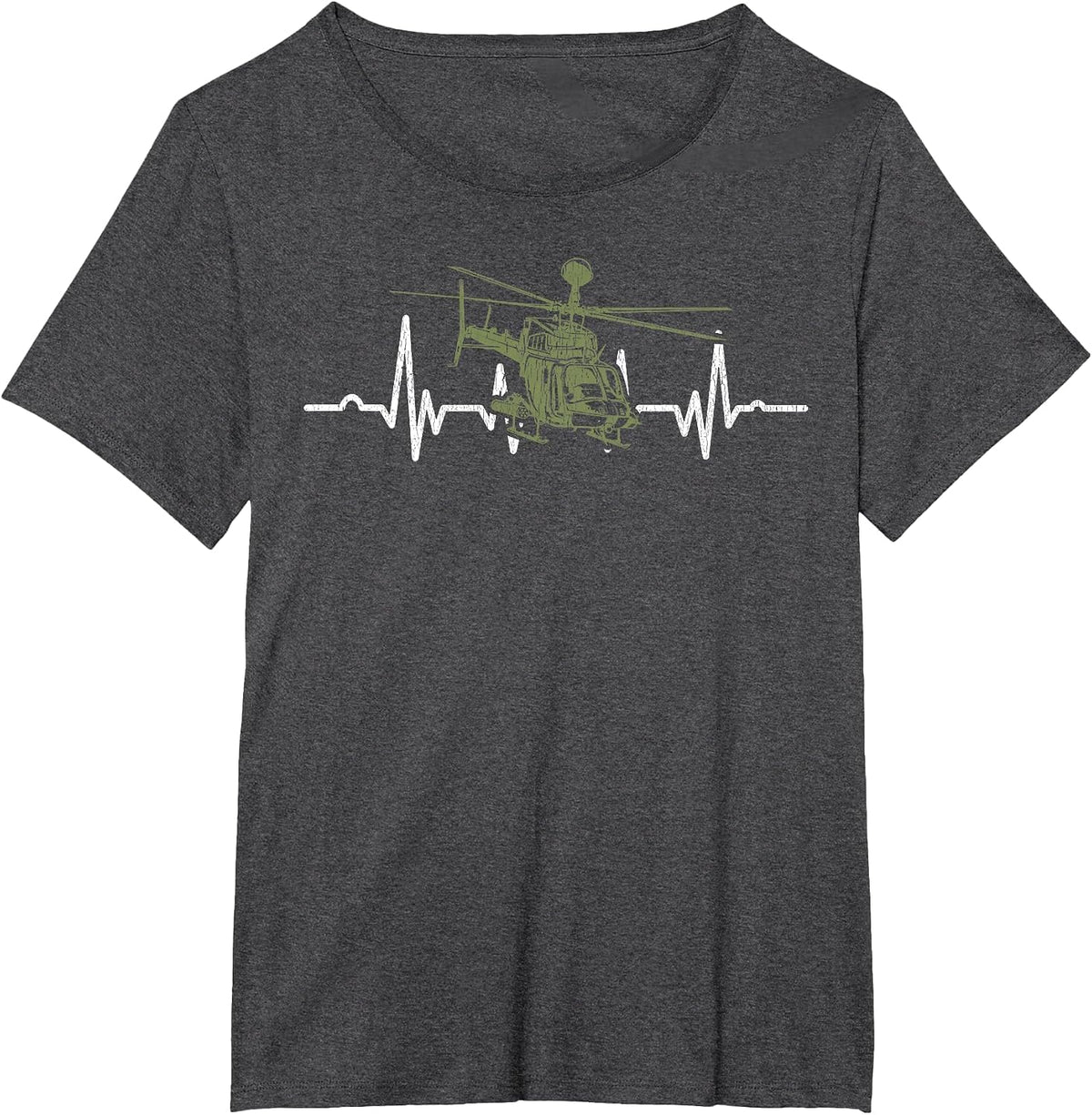 OH-58D Kiowa Warrior Helicopter EKG Heartbeat Pilot Veteran T-Shirt - Dark Heather Grey