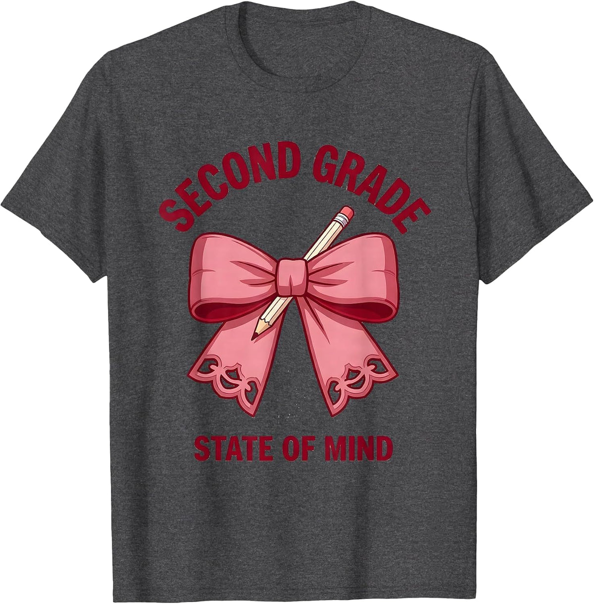 Second Grade State Of Mind Coquette Bow Back to School T-Shirt - Dark Heather Grey