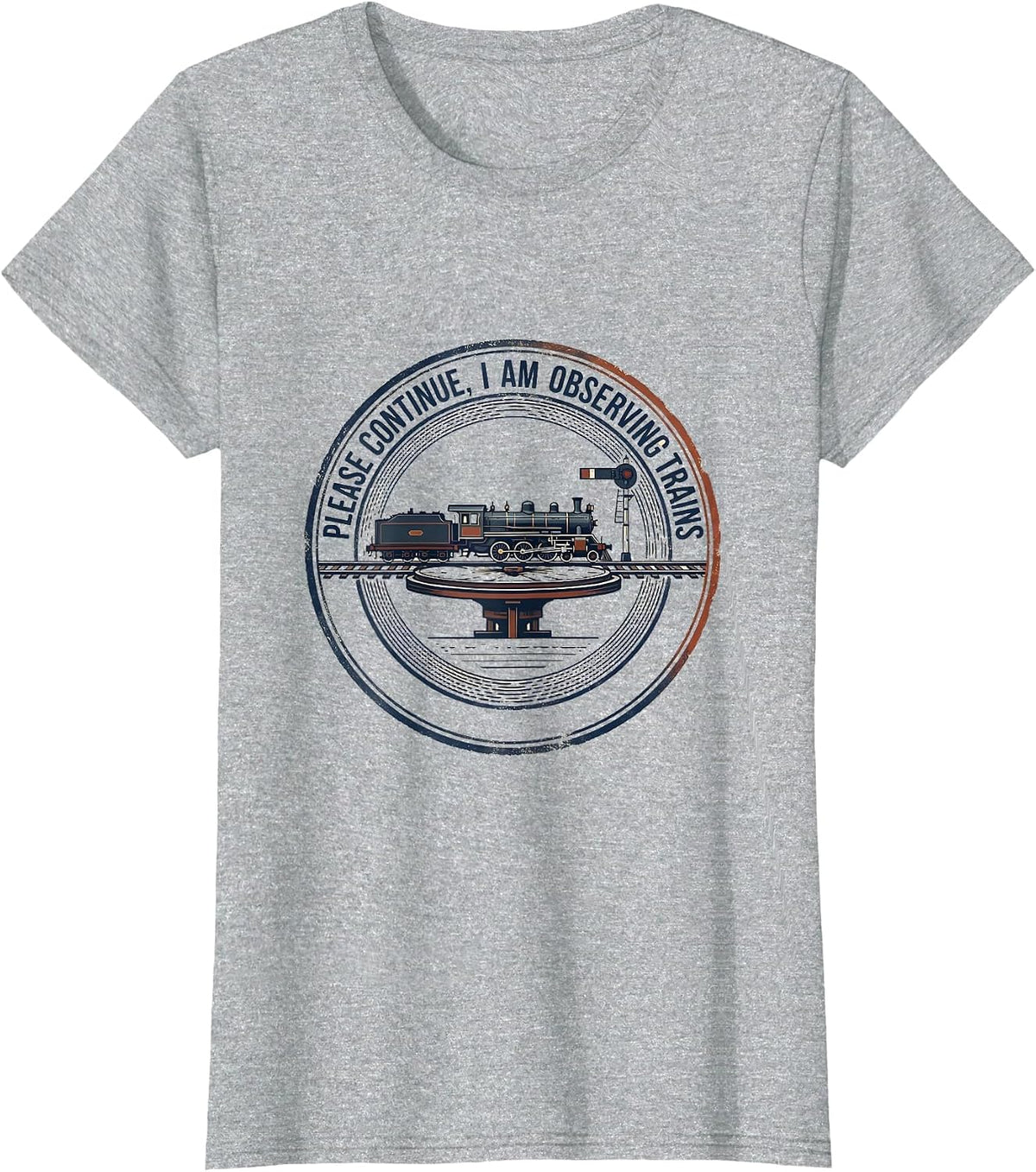 Women's Please Continue, I Am Observing Trains Vintage Train T-Shirt - Heather Grey