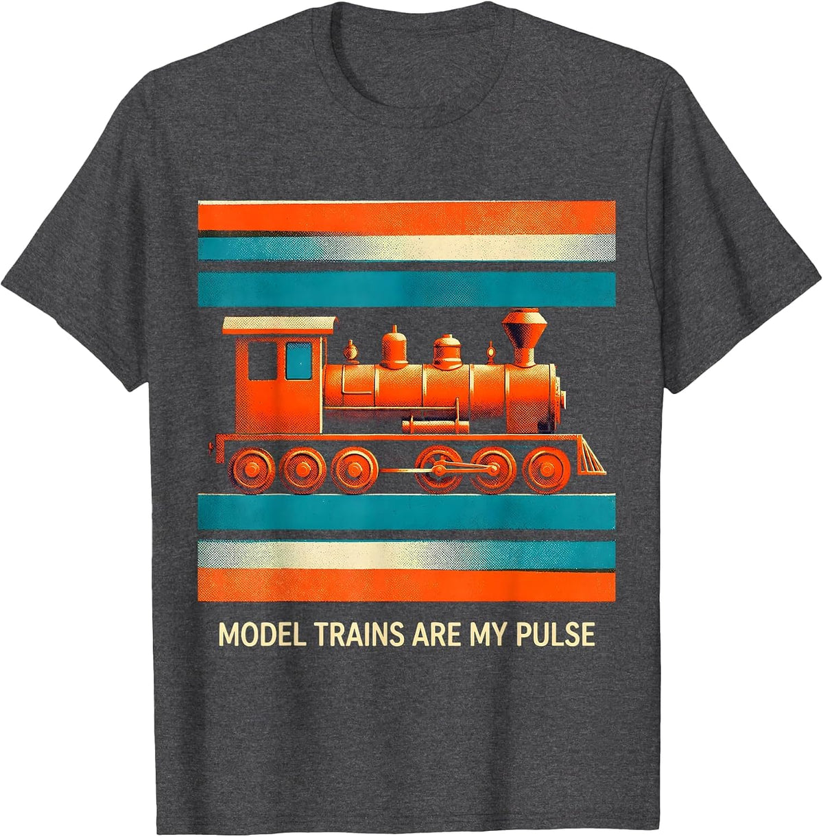 Model Trains Are My Pulse Risograph Hobbyist Enthusiast T-Shirt - Dark Heather Grey
