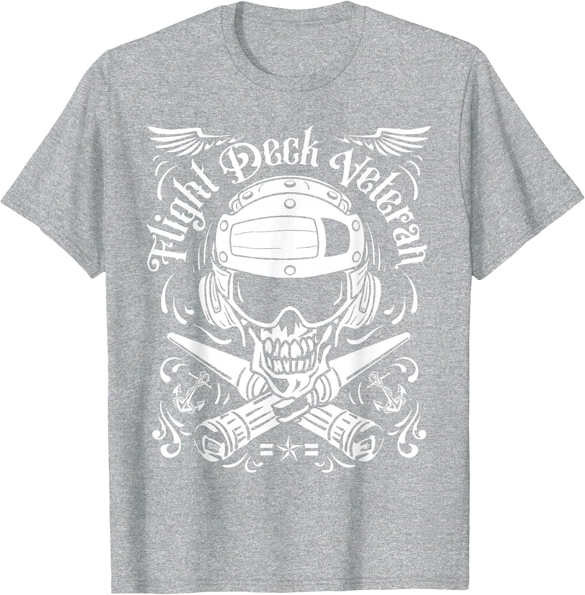 Veteran Skull Naval Flying Deck T-Shirt - Heather Grey