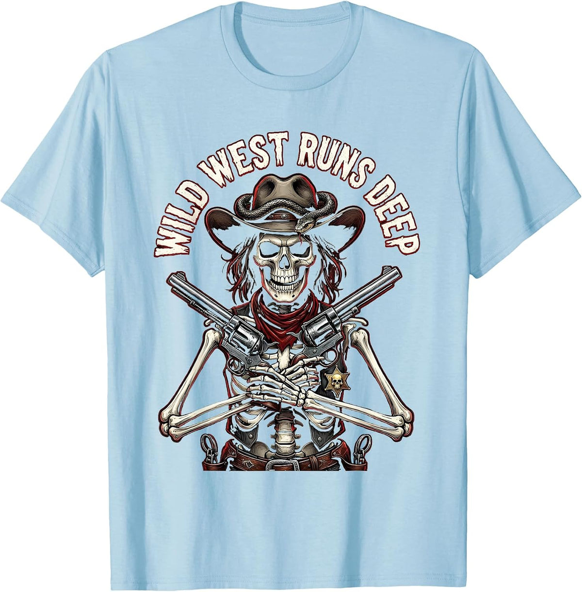 Men's Wild West Runs Deep Cowgirl Graphic Design T-Shirt - Baby Blue