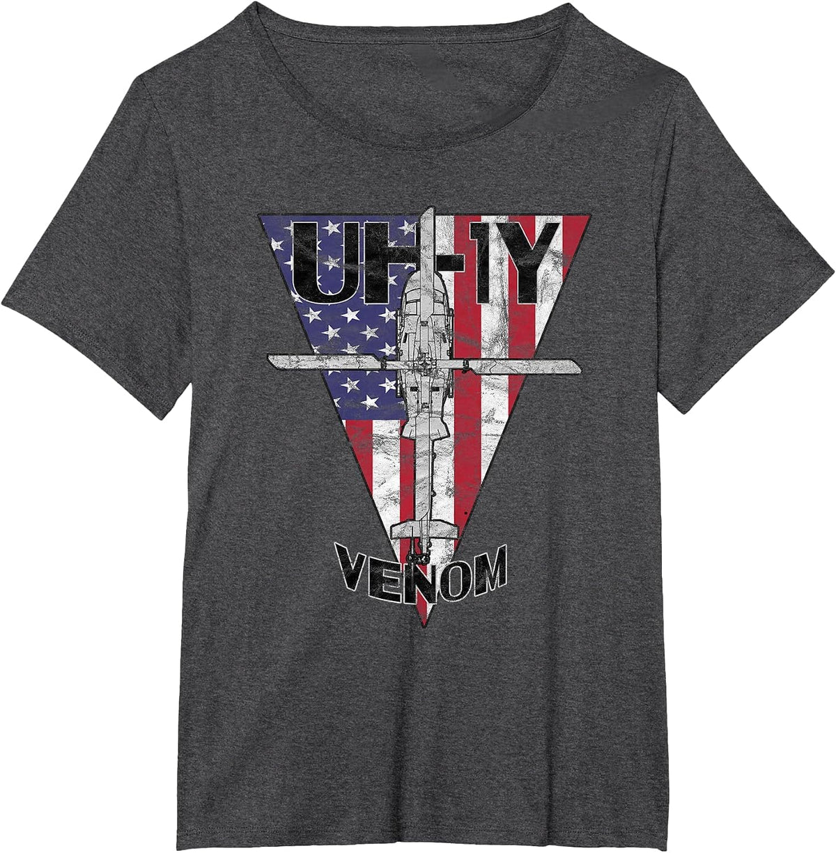 UH-1Y Venom Military Helicopter Patriotic Vintage T-Shirt - Dark Heather Grey