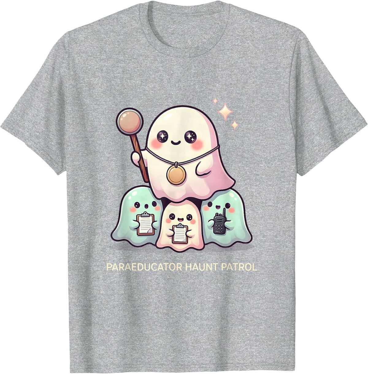 Men's Paraeducator Haunt Patrol Cute Kawaii Ghost Paraeducator T-Shirt - Heather Grey