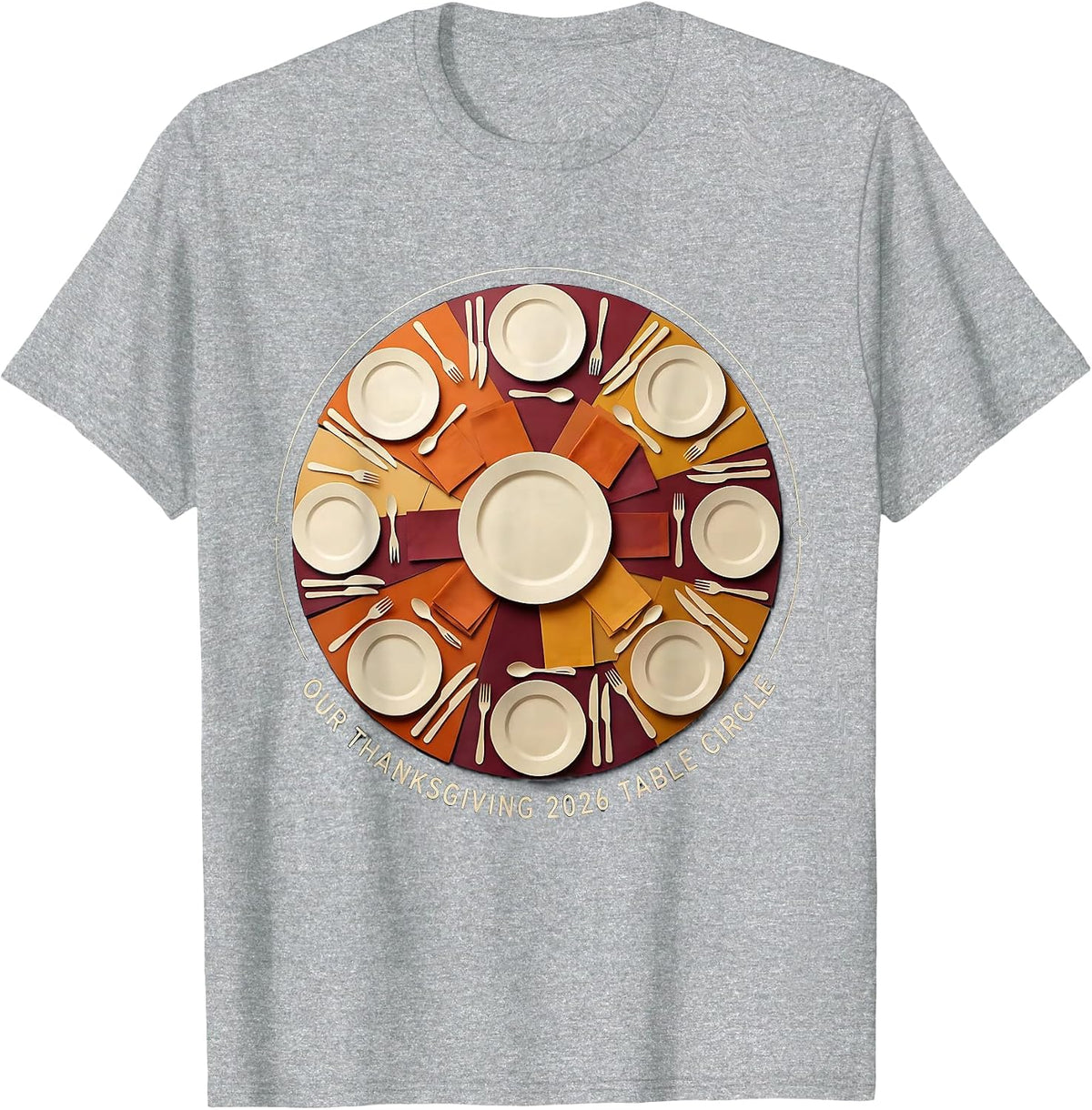 Men's Our Thanksgiving 2026 Table Circle Family Crew Matching T-Shirt - Heather Grey