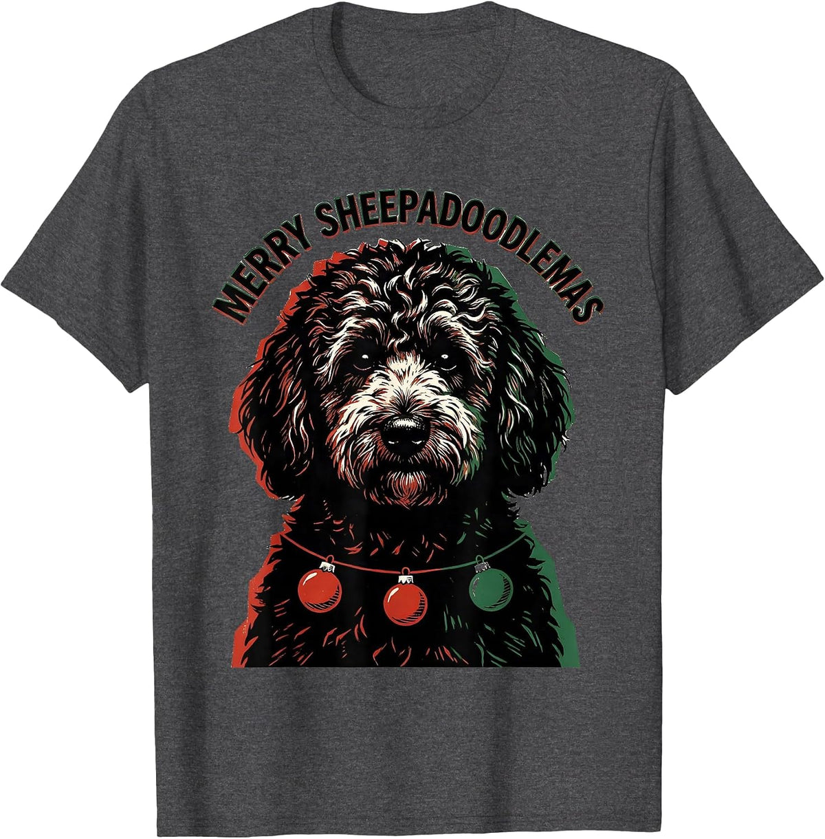 Merry Sheepadoodlemas Funny Sheepadoodle Dog Christmas Lover T-Shirt - Dark Heather Grey