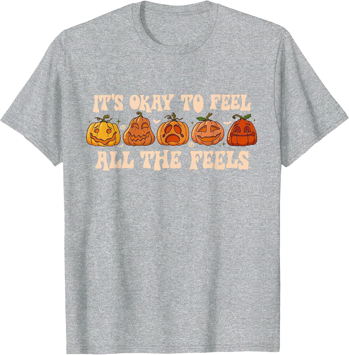 It's Okay to Feel Mental Health Fall Pumpkin Halloween T-Shirt - Heather Grey