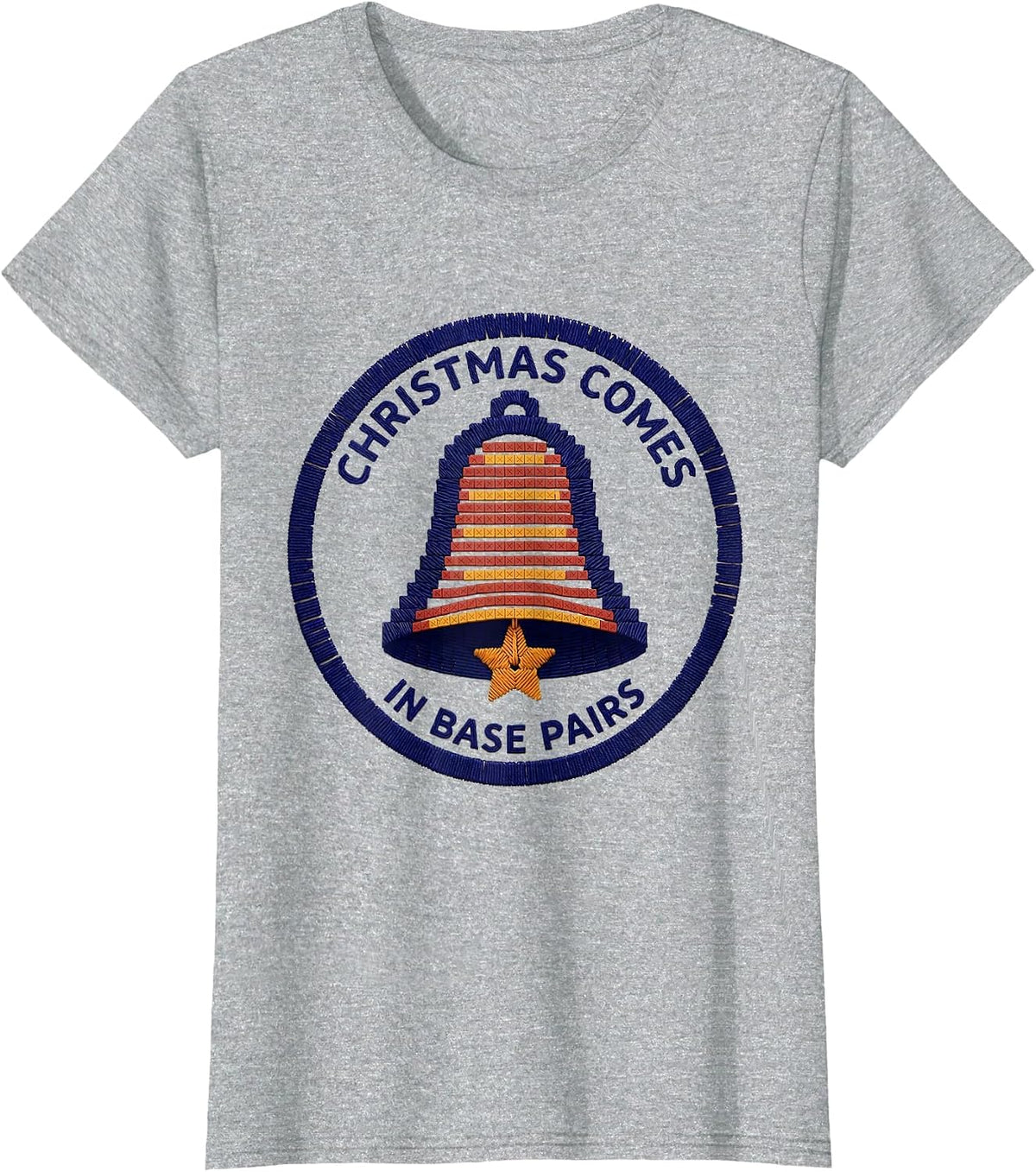 Women's Christmas Comes in Base Pairs Science Teacher DNA Humor T-Shirt - Heather Grey