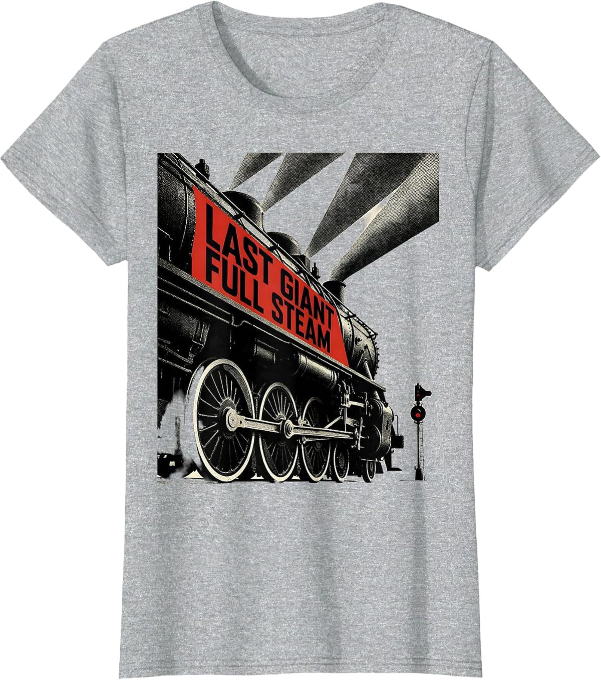 Women's Last Giant Full Steam Constructivist Poster Steam Train T-Shirt - Heather Grey