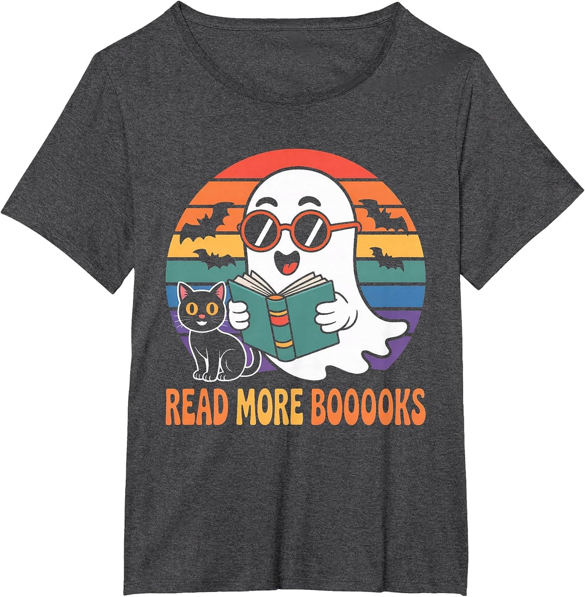 Read More Books Cute Ghost Reading Book Teacher Halloween T-Shirt - Dark Heather Grey