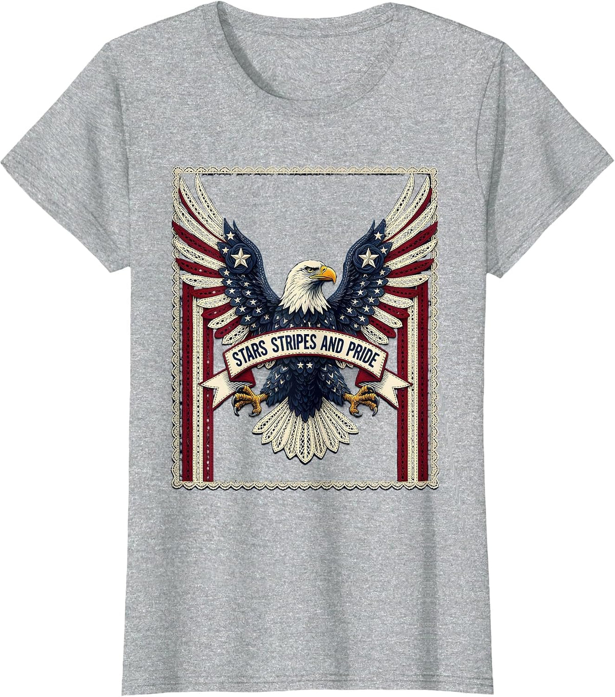 Stars Stripes and Pride Patriotic Design T-Shirt - Heather Grey