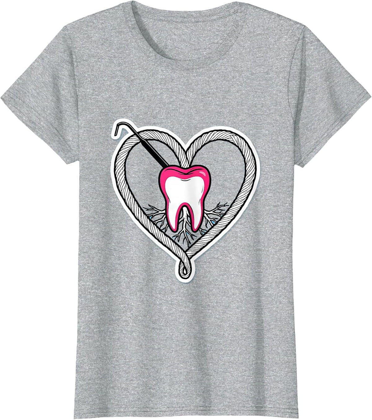 Heart-Shaped Dental Floss Loop Funny Dental Professional T-Shirt - Heather Grey