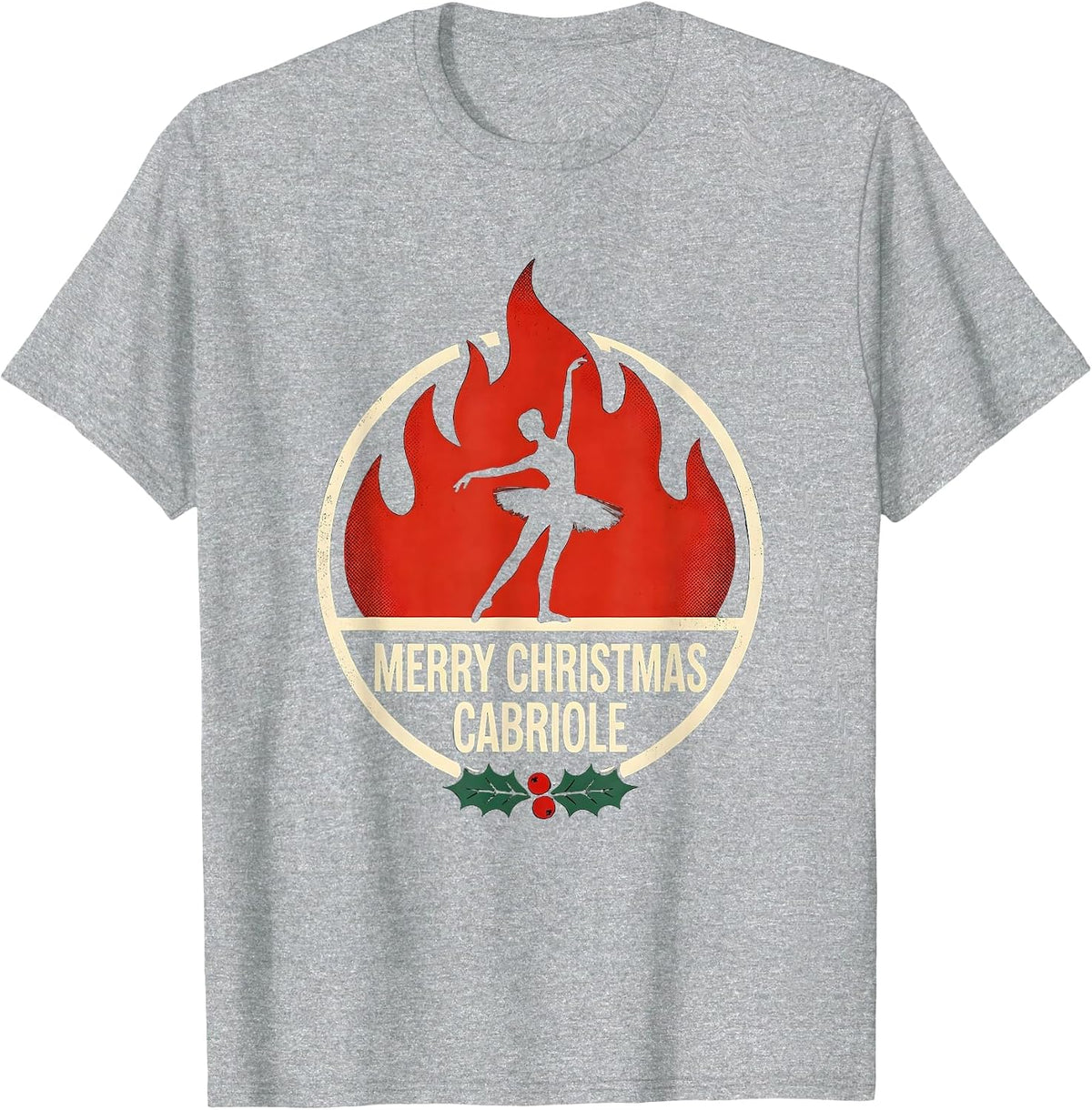 Men's Merry Christmas Cabriole Screenprint Poster Ballet Dancer T-Shirt - Heather Grey