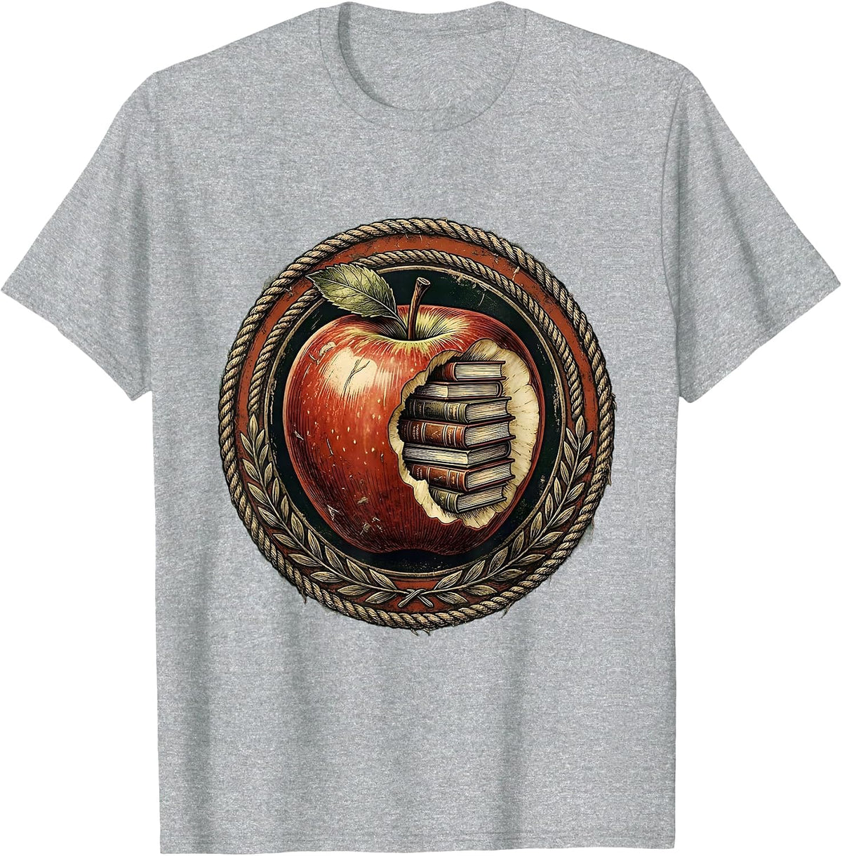 Men's Teacher Apple Books Graphic Tee Gift Idea T-Shirt - Heather Grey