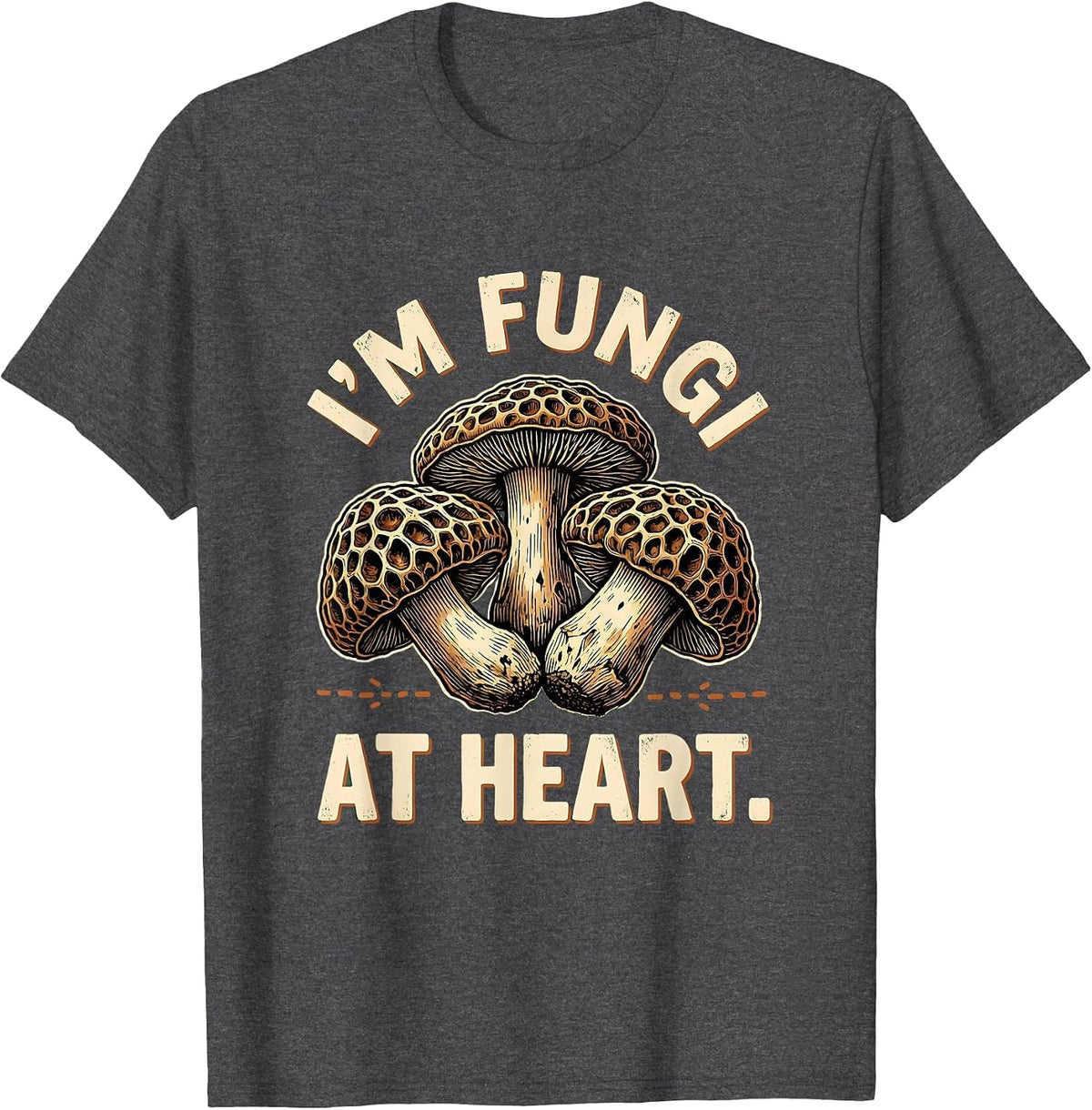 Men's I'm Fungi At Heart Vintage Mushroom Foraging Psychedelic T-Shirt - Dark Heather Grey