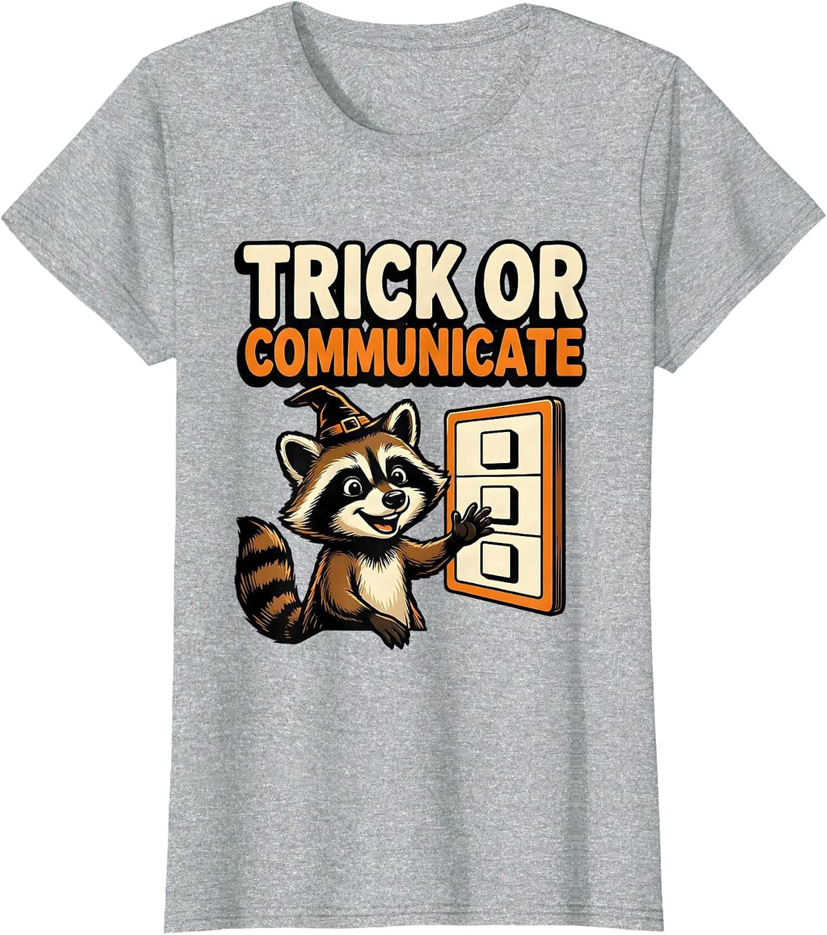 Trick Or Communicate Cartoon Halloween Speech Therapy SLP T-Shirt - Heather Grey