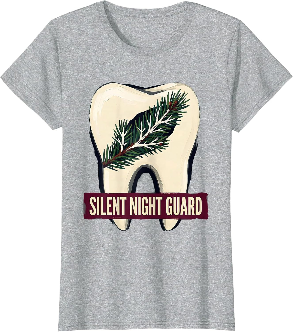 Silent Night Guard Funny Dentist Dental Team Christmas T-Shirt - Heather Grey