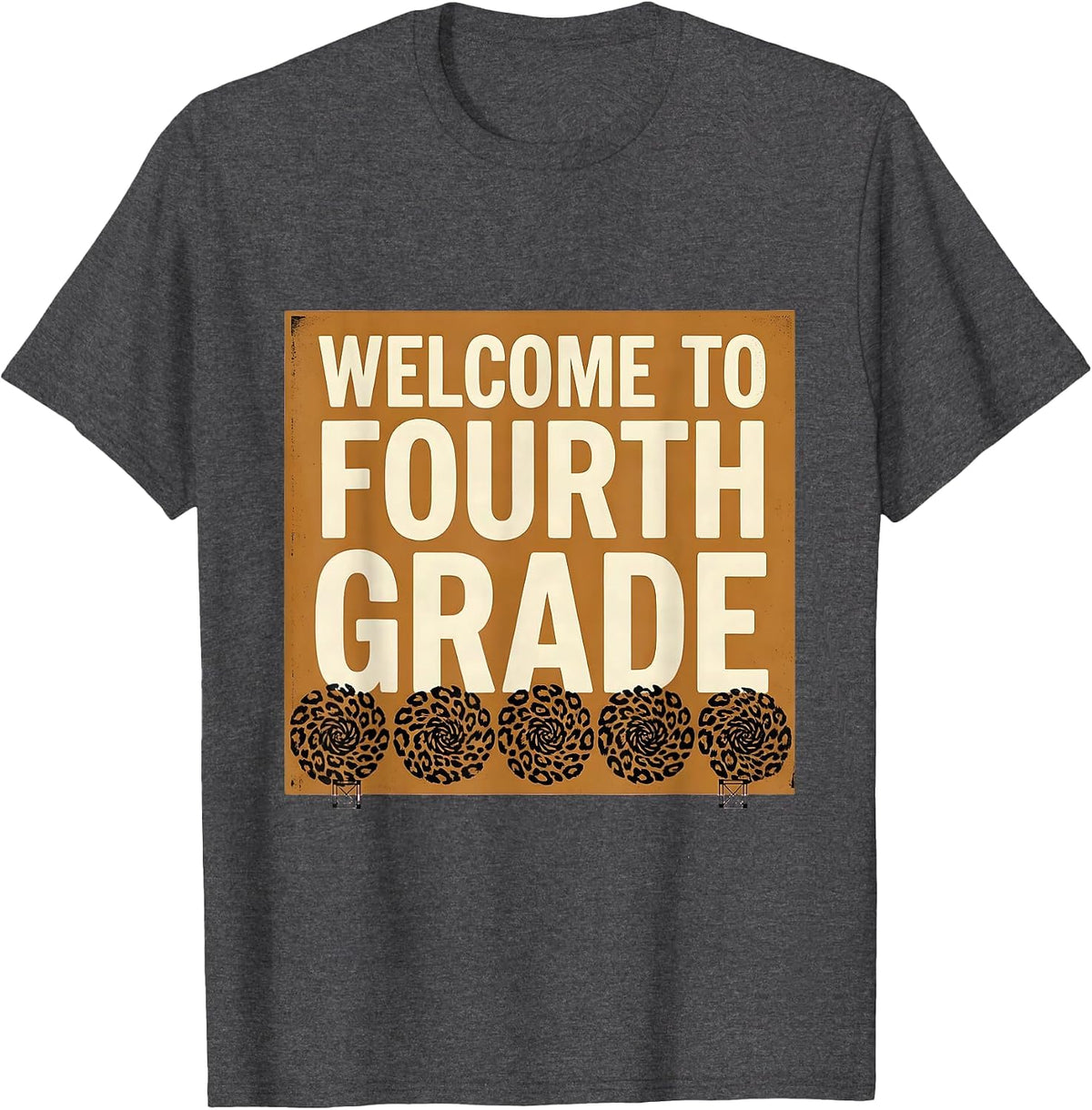 Welcome To Fourth Grade Playful Leopard Print Back To School T-Shirt - Dark Heather Grey