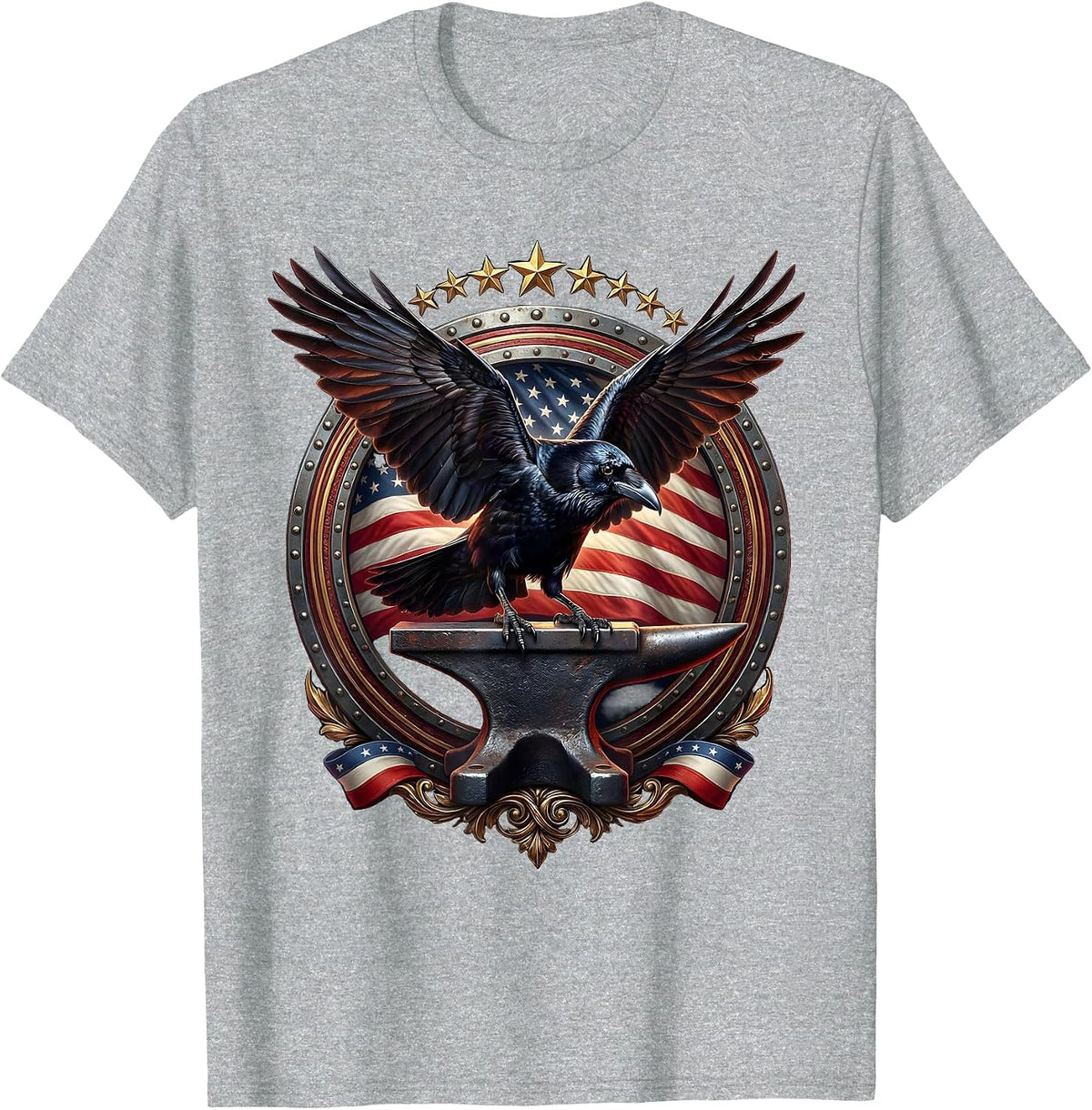 Men's Crow Landing on Anvil Blacksmith Graphic Tee T-Shirt - Heather Grey