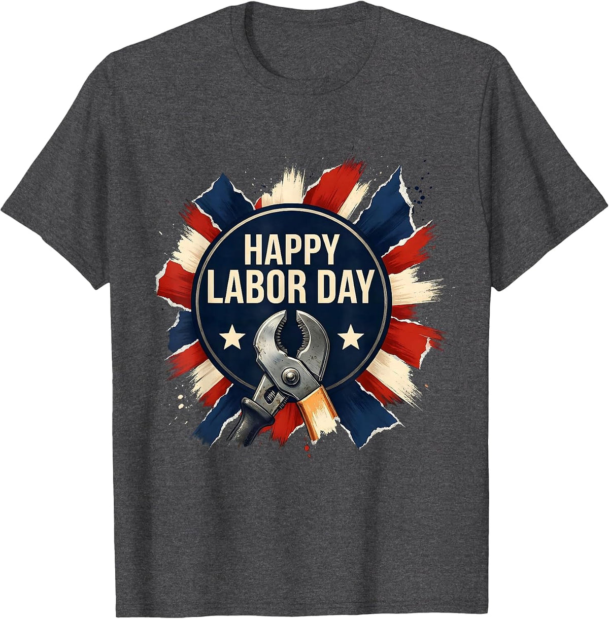 Men's Happy Labor Day Patriotic Union Worker Pride Custom Style T-Shirt - Dark Heather Grey
