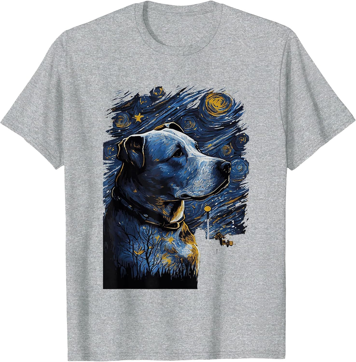 Pitbull Starry Night Dog T-Shirt - Heather Grey