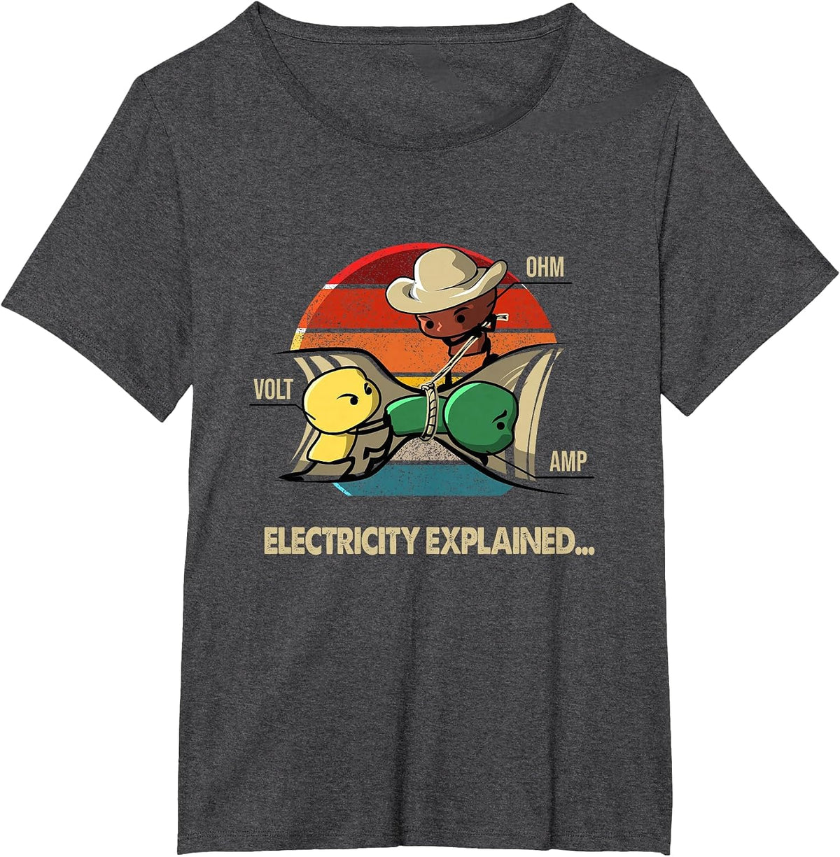 Ohm Volt Amp Electricity Explained Vintage Electrician Nerd T-Shirt - Dark Heather Grey
