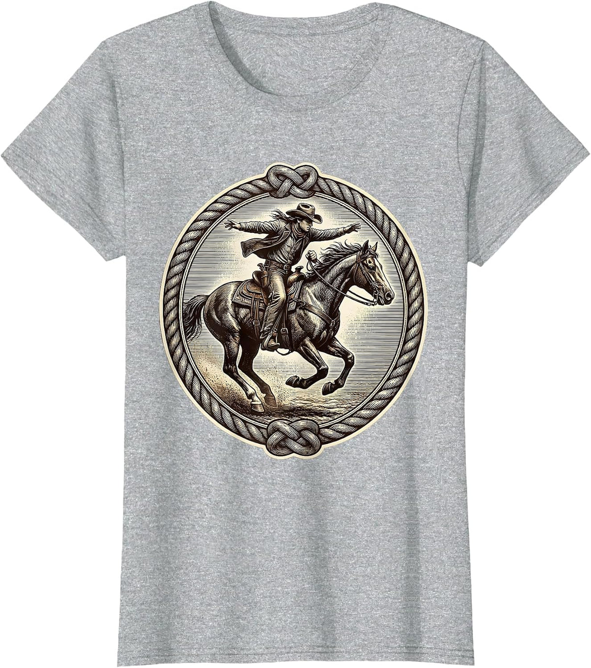 Rodeo Rider Saddle Horn Full Gallop Graphic T-Shirt - Heather Grey