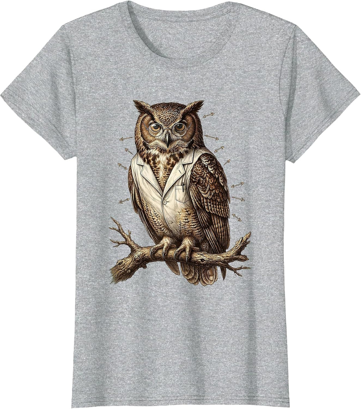 Women's Owl Science Teacher Lab Coat Glasses Design T-Shirt - Heather Grey