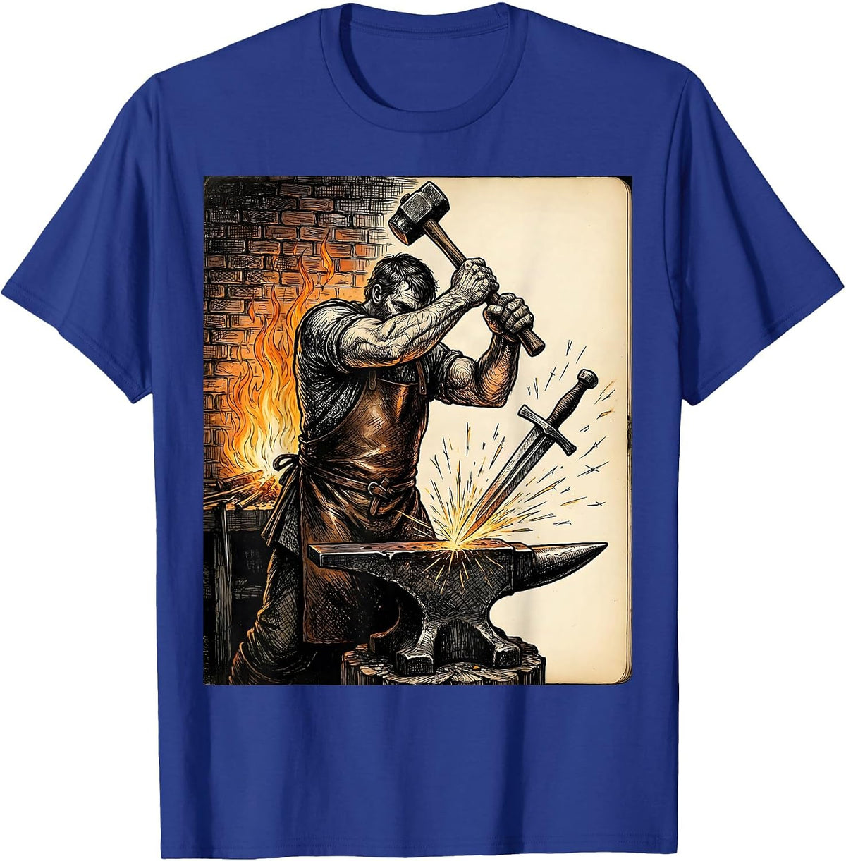 Renaissance Blacksmith Forge Hammering Sword Art T-Shirt - Royal Blue
