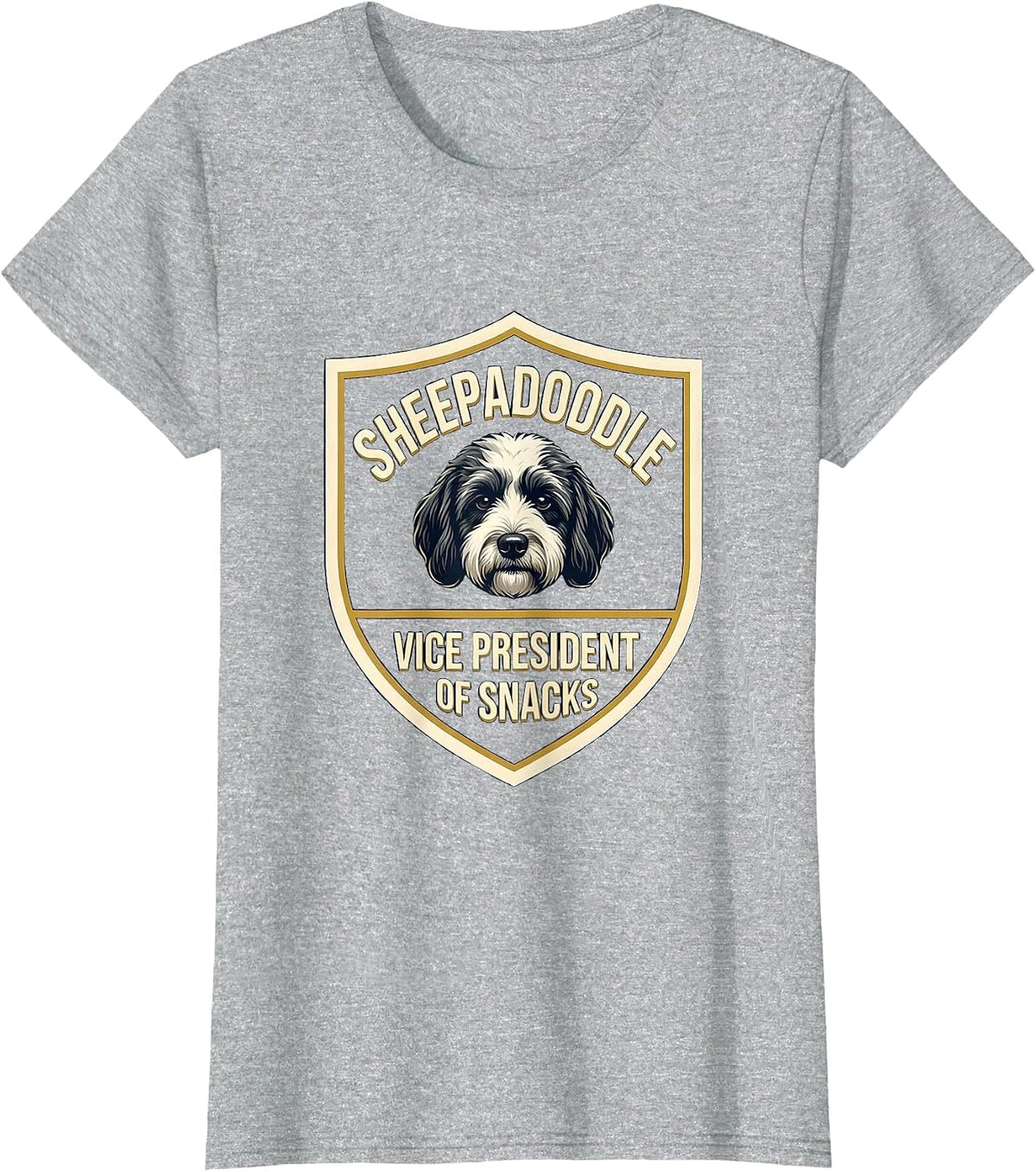 Women's Sheepadoodle Vice President Of Snacks Funny Dog Mom Doodle T-Shirt - Heather Grey