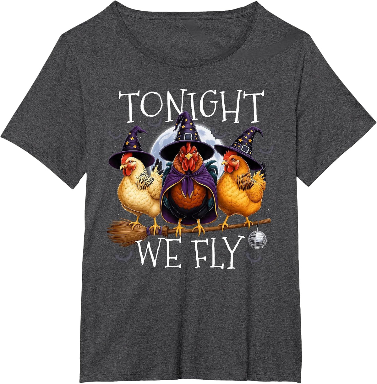 Funny Tonight We Fly Chicken Spooky Season Halloween Farm T-Shirt - Dark Heather Grey