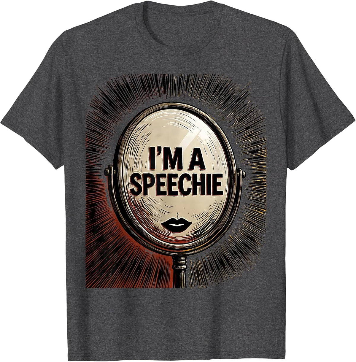 I'm A Speechie Linocut Retro Speech Language Pathologist SLP T-Shirt - Dark Heather Grey