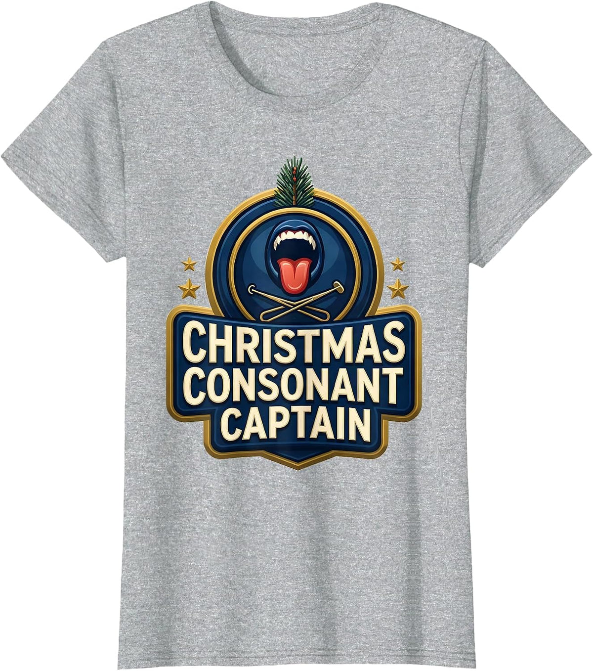 Christmas Consonant Captain Retro Groovy Speech Therapist T-Shirt - Heather Grey