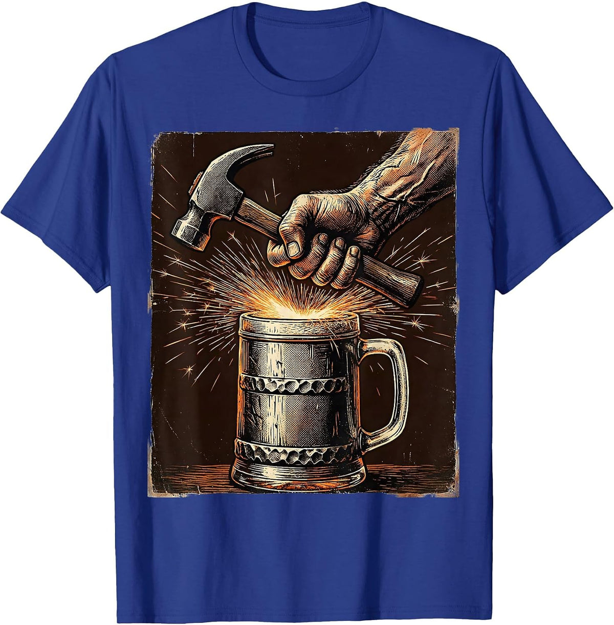 Men's Blacksmith Beer Mug Glowing Forge Graphic T-Shirt - Royal Blue