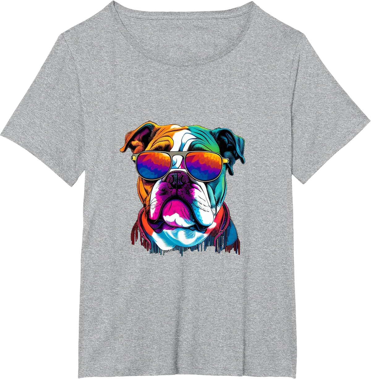 Funny Multicolor English Bulldog Face T-Shirt - Heather Grey