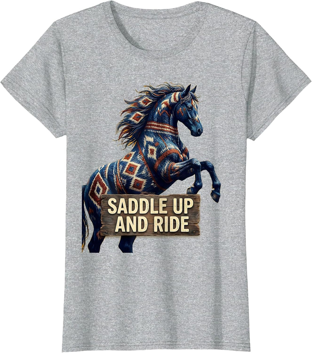 Saddle Up and Ride Horse Lover Design T-Shirt - Heather Grey