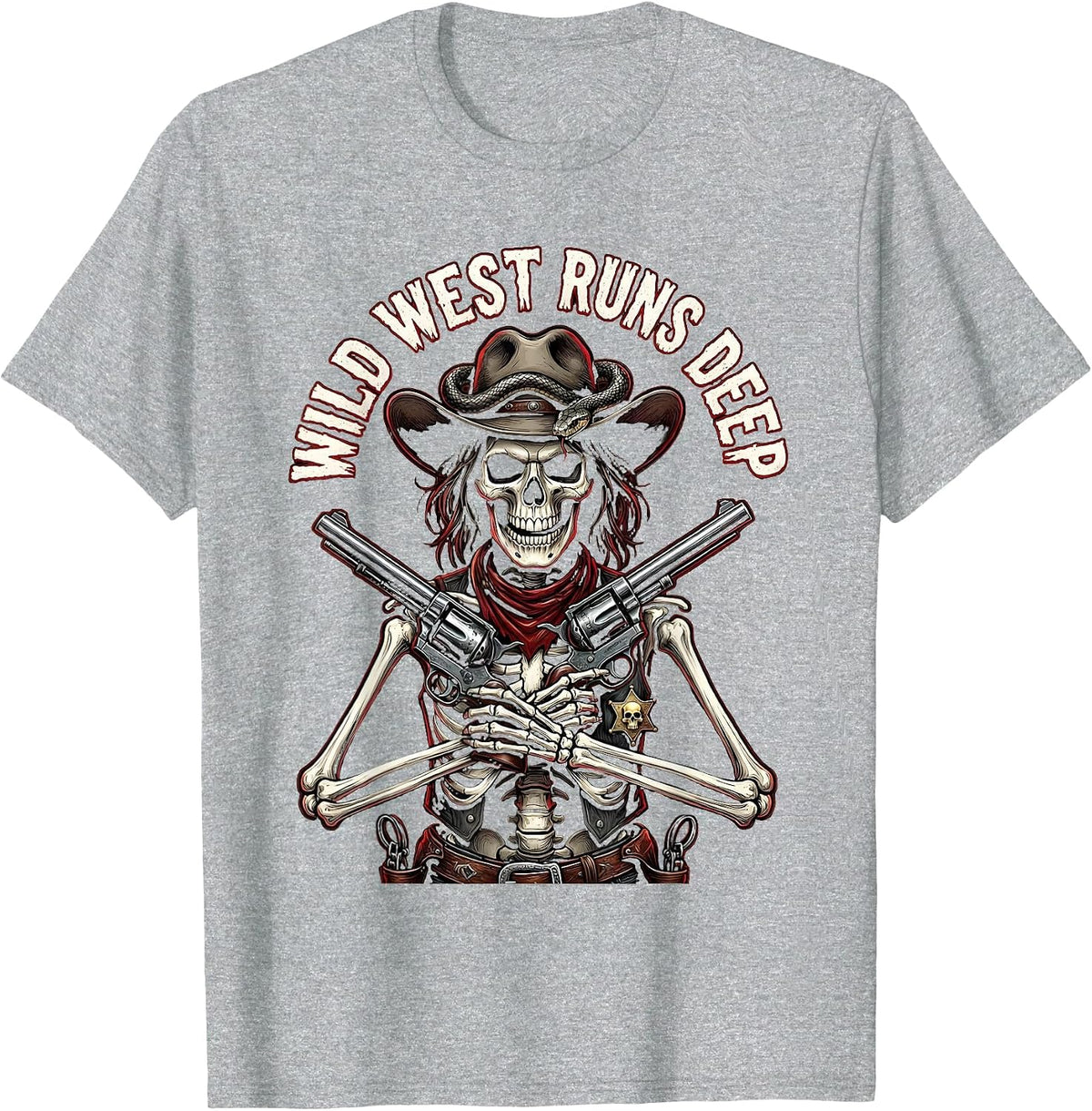 Men's Wild West Runs Deep Cowgirl Graphic Design T-Shirt - Heather Grey