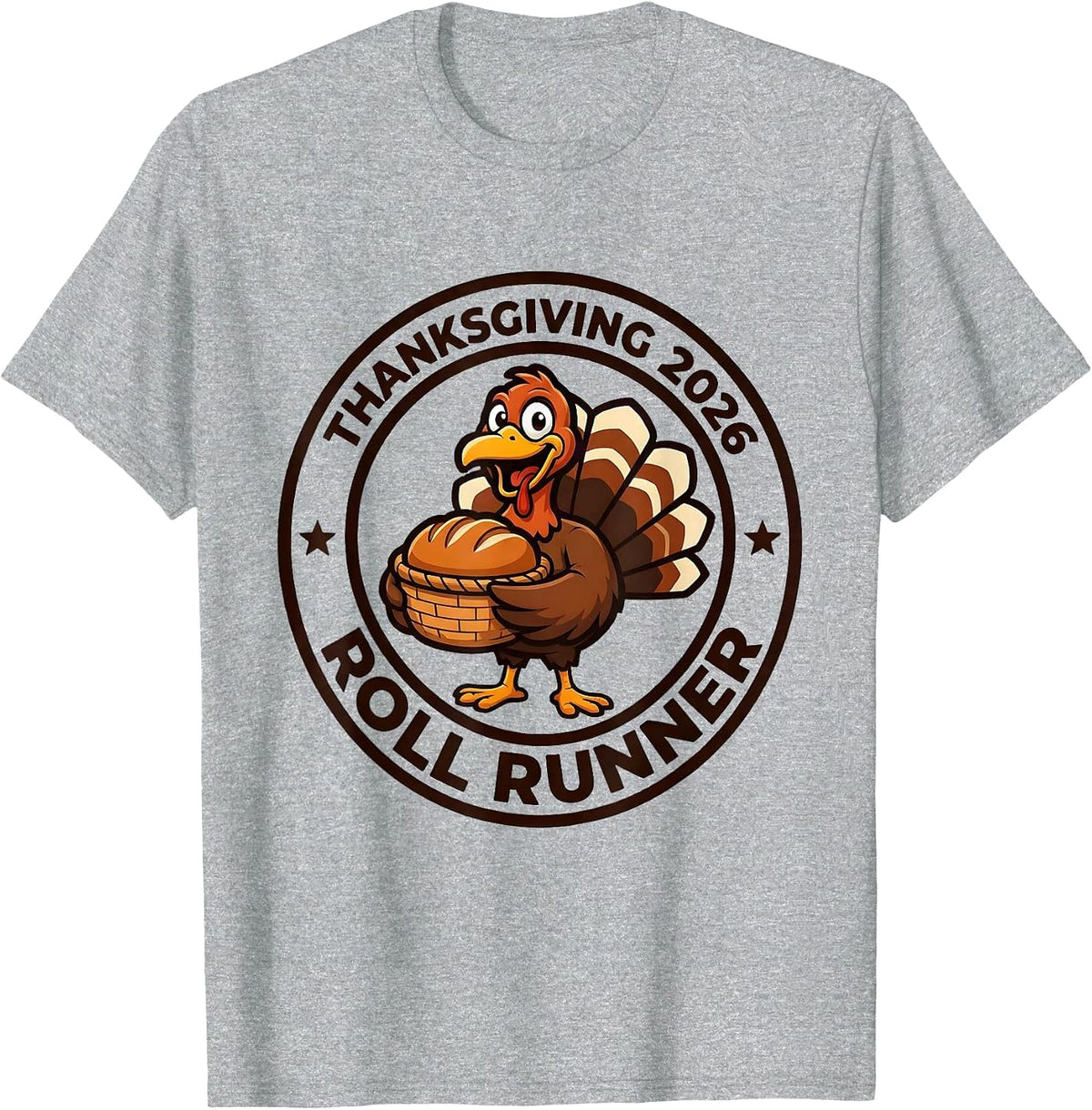 Men's Thanksgiving 2026 Roll Runner Family Crew Turkey Humor T-Shirt - Heather Grey
