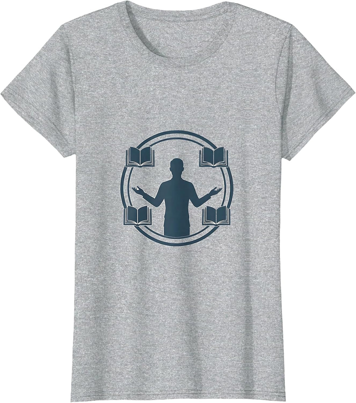 Reading Teacher Surrounded by Floating Open Books T-Shirt - Heather Grey