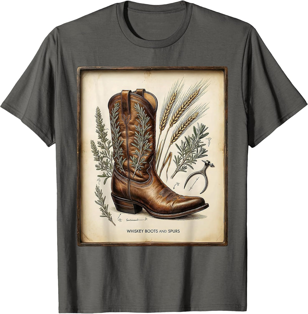 Whiskey Boots and Spurs Western Design T-Shirt - Asphalt Grey