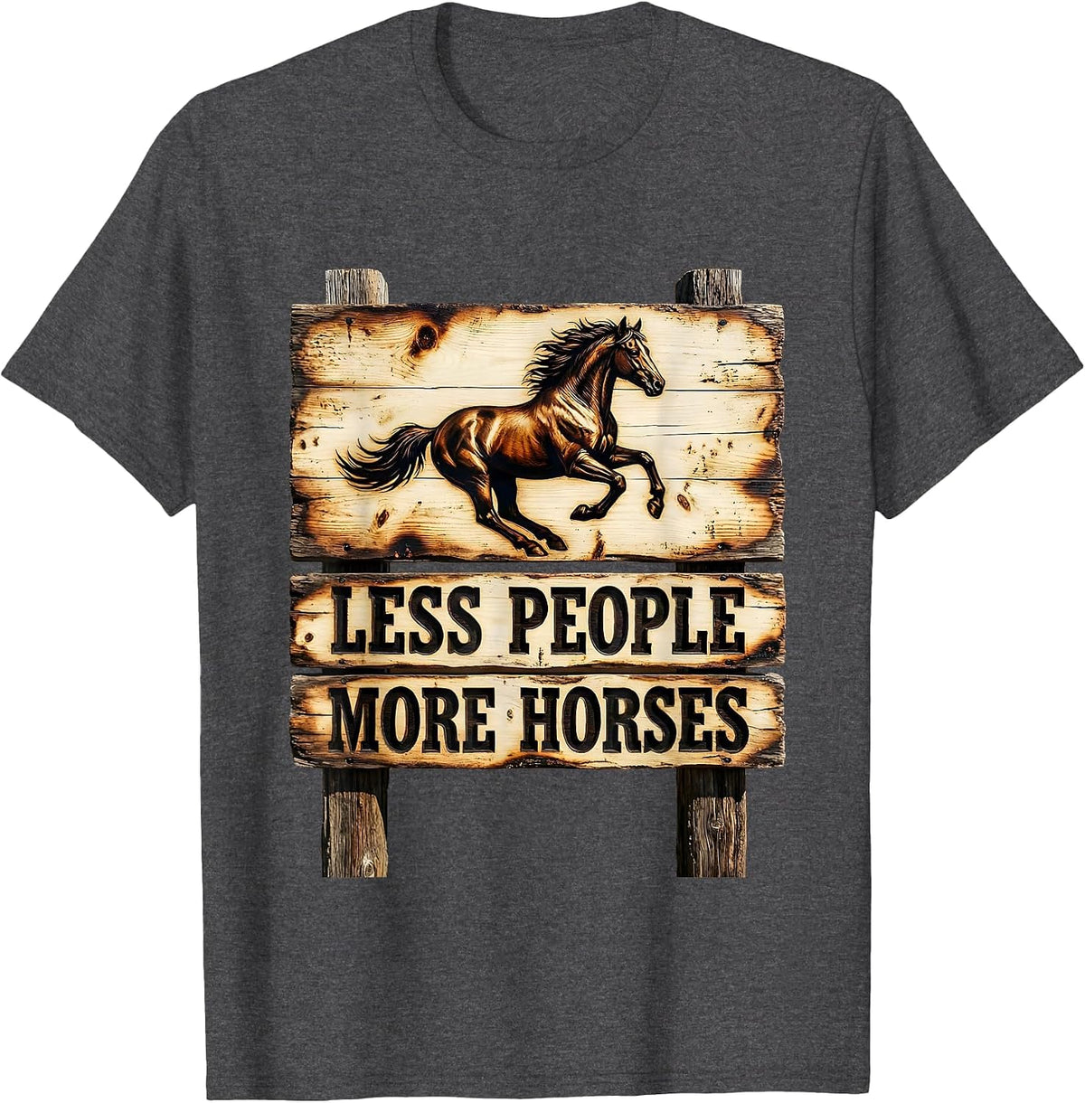 Men's Less People More Horses Equestrian Design T-Shirt - Dark Heather Grey