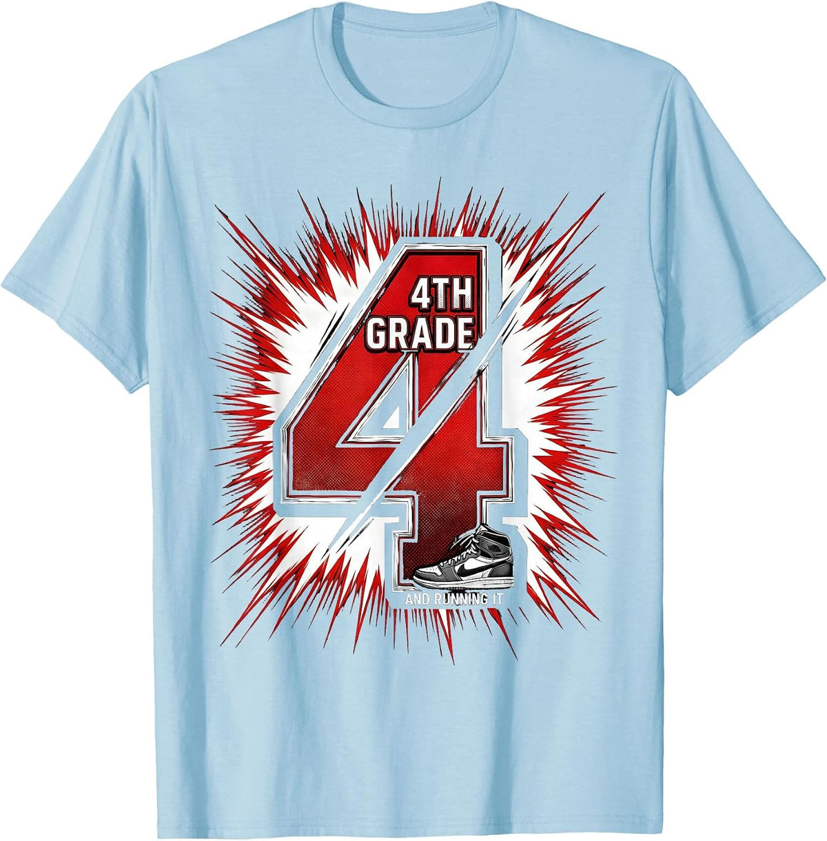 Men's 4th Grade And Running It Comic Book Kids Back To School T-Shirt - Baby Blue