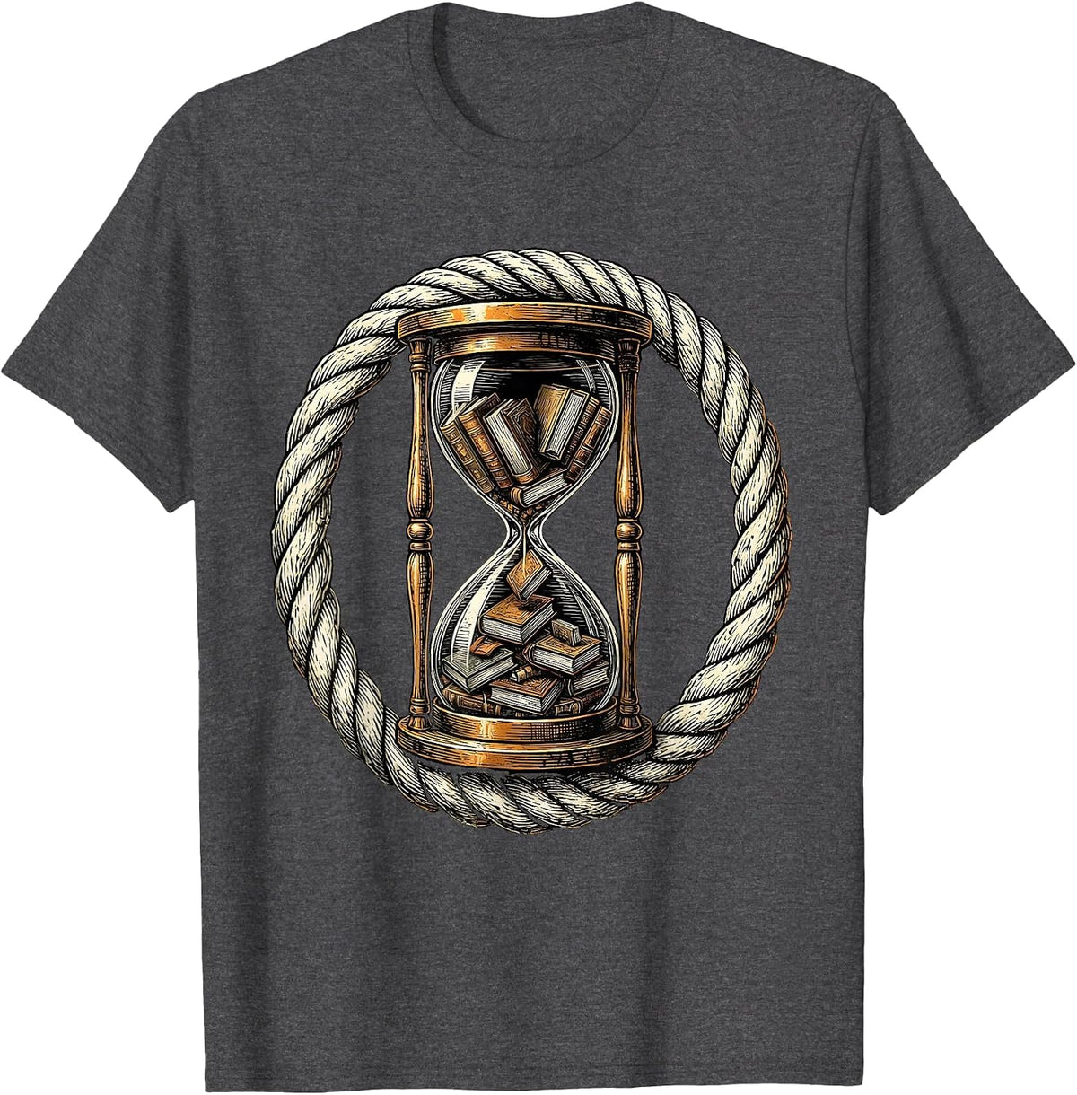 Men's Hourglass Books Time Flies Reading Lover Gift T-Shirt - Dark Heather Grey
