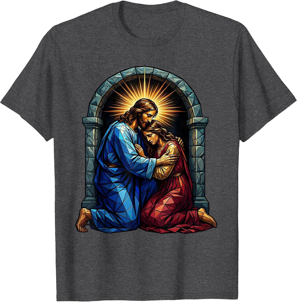 Men's Jesus Comforting Weeping Woman at the Tomb T-Shirt - Dark Heather Grey