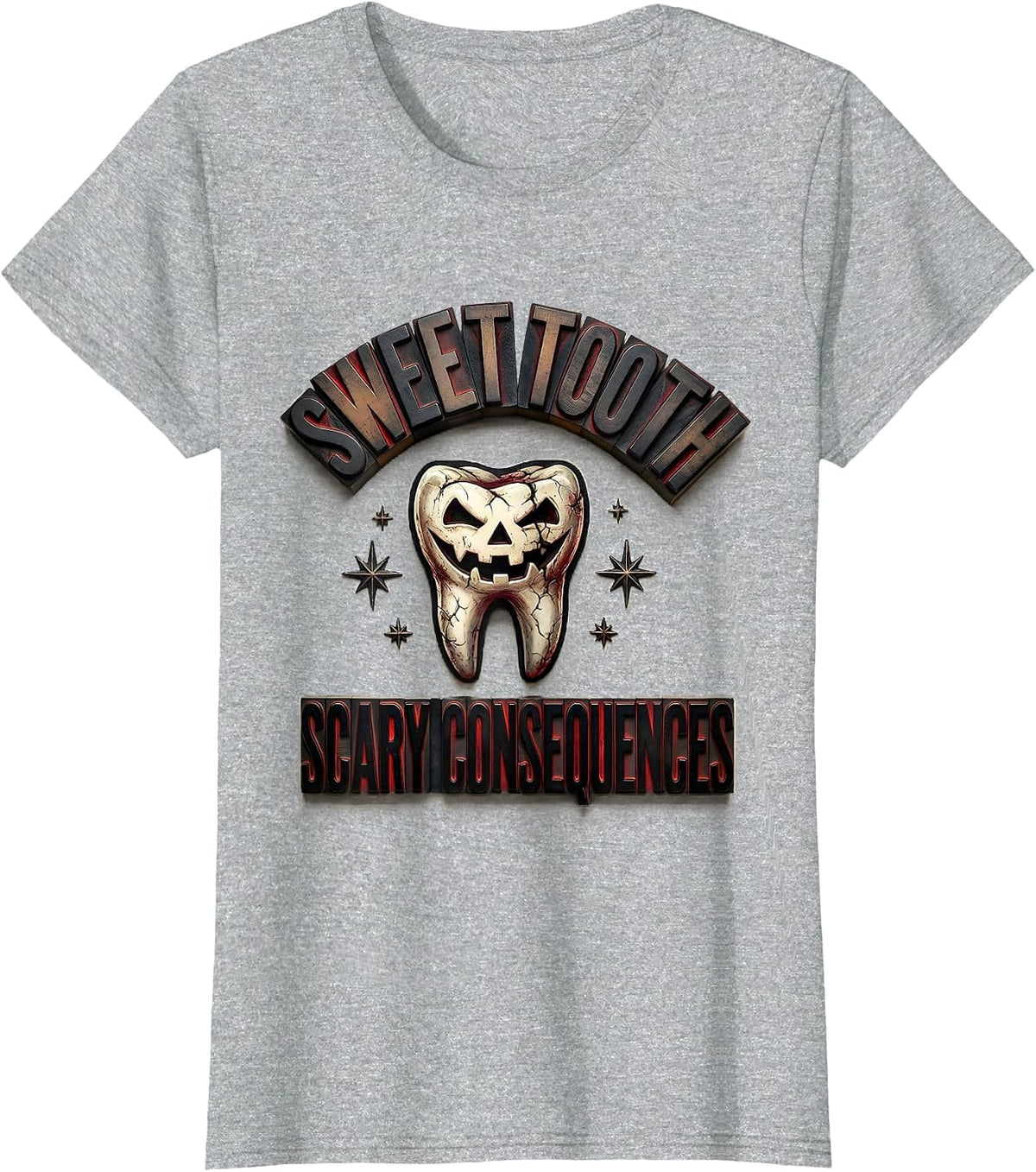 Sweet Tooth Scary Consequences Dental Halloween T-Shirt - Heather Grey