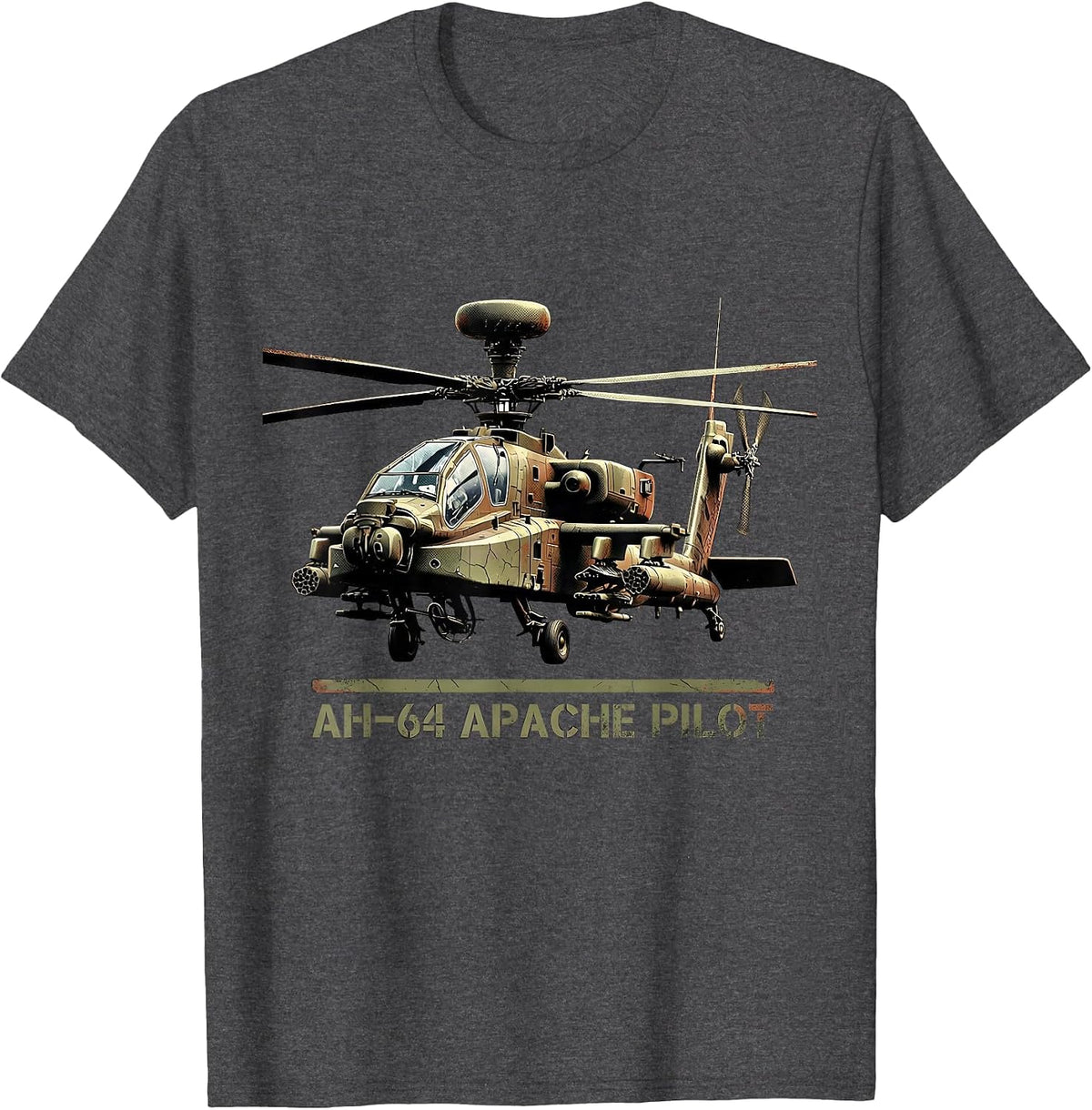 Men's AH-64 APACHE PILOT Distressed Military Helicopter Veteran T-Shirt - Dark Heather Grey