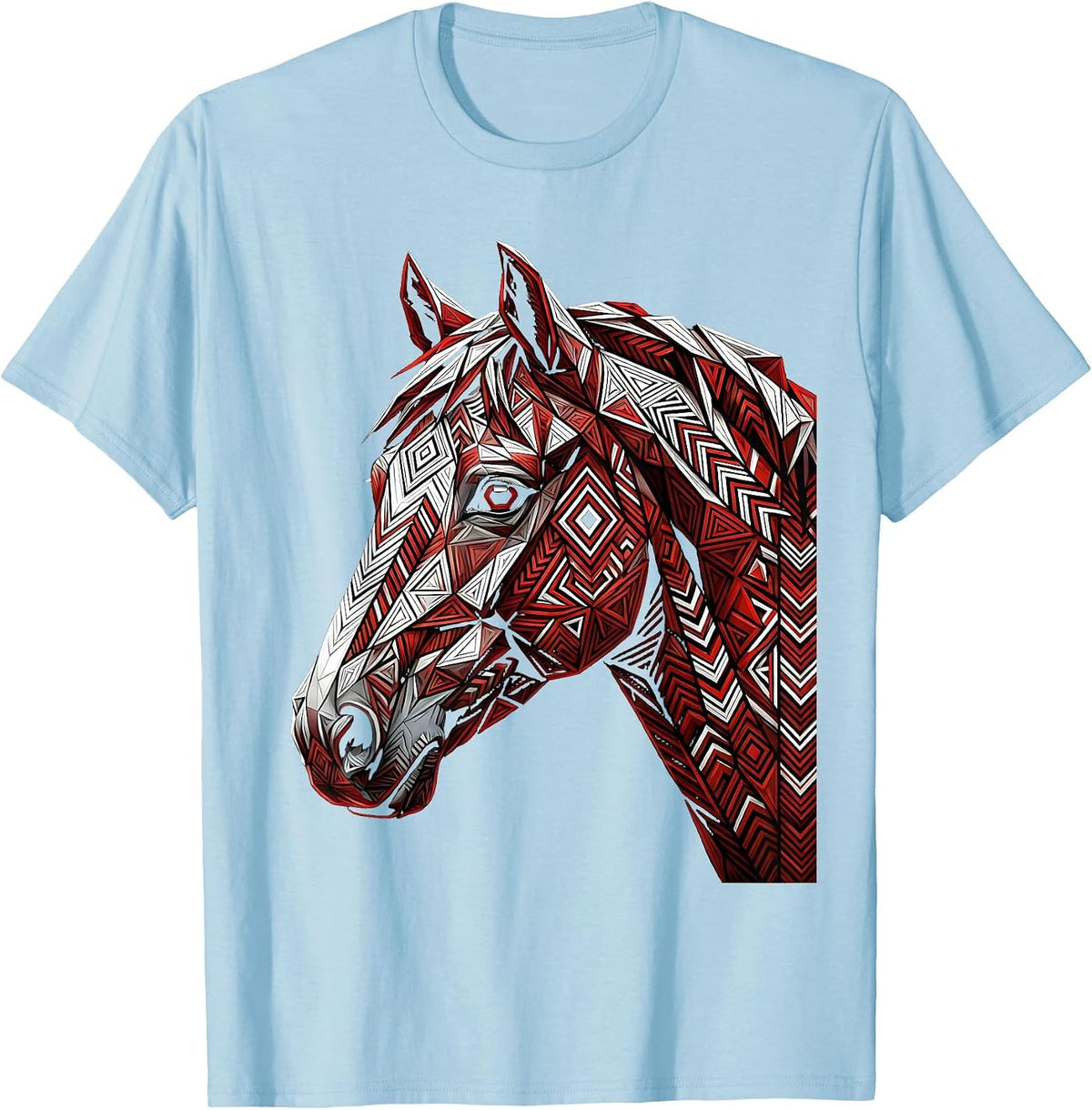 Men's Tribal Horse Head Profile Graphic Design T-Shirt - Baby Blue